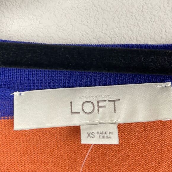 🥑5/$25 Loft Wool Blend Button up V-Neck Cardigan, Blue Orange Stripes size XS - Picture 4 of 5